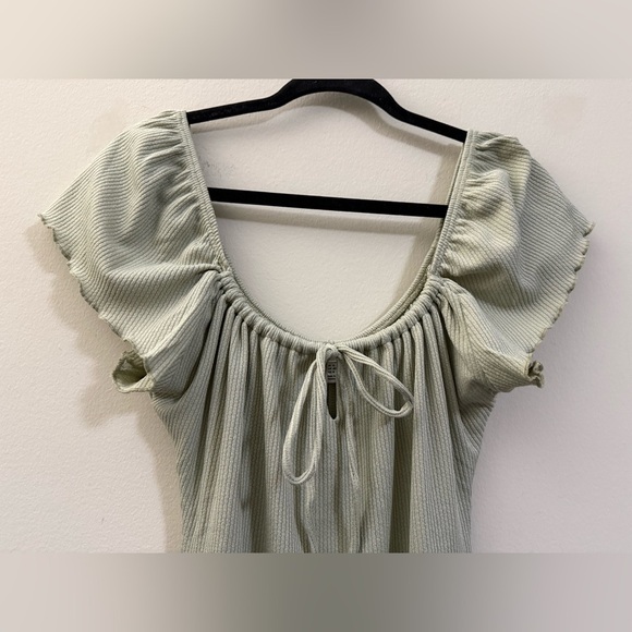 Topshop Lettuce Hem Off the Shoulder Dress in Sage Green - 8 - Picture 5 of 10